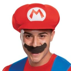 Disguise Super Mario Brothers Men's Mario Classic Adult & Teen Costume -Family Halloween Store Sales Store 108459 hat and mustache
