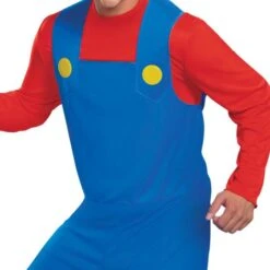 Disguise Super Mario Brothers Men's Mario Classic Adult & Teen Costume -Family Halloween Store Sales Store 108459 jumpsuit detail