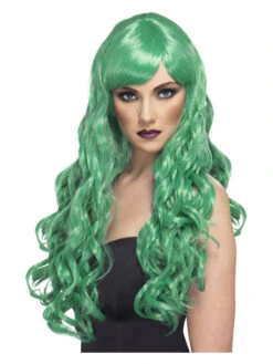 Desire Women's Long Wavy Green Wig With Fringe