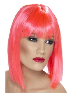Glam Neon Pink Women's Wig Short Bob Fringe