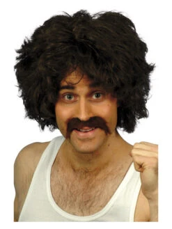 80's Retro Wig & Tash Men's