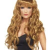 Siren Women's Brown Wig Long & Curly With Fringe