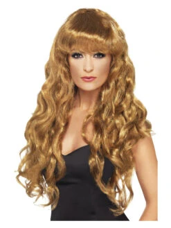 Siren Women's Brown Wig Long & Curly With Fringe