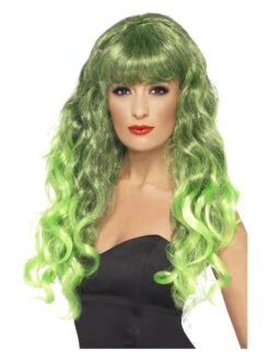 Siren Women's Green Wig Long & Curly With Fringe
