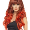 Siren Women's Red & Black Wig Long & Curly With Fringe