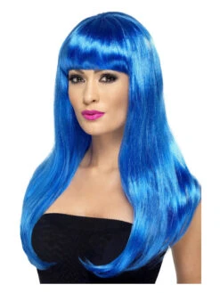 Babelicious Women's Long Neon Blue Wig With Fringe