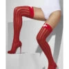Sheer Women's Red Hold-Ups With Vertical Stripes
