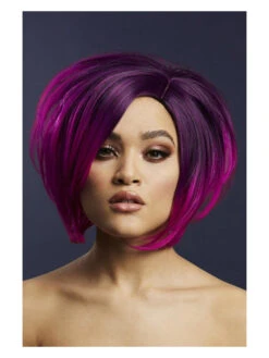 Fever Savanna Women's Purple Wig Asymmetric Bob Side Parting