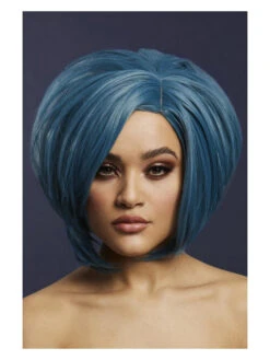 Fever Savanna Women's Petrol Blue Wig Asymmetric Bob Side Parting