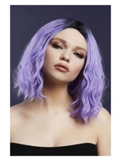 Cara Fever Women's Purple Violet Wig Two Toned Wavy Long Bob Centre Parting