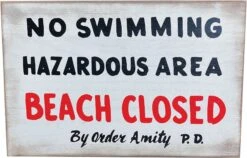 TRICK OR TREAT STUDIOS JAWS - "No Swimming" Wooden Sign