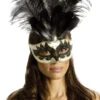 Fun World Carnival Mask Big Feather Black & Gold