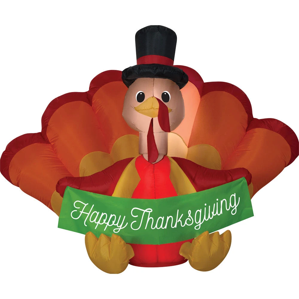 Inflatable Happy Thanksgiving Pilgrim Turkey With Banner 4.5ft Airblown Yard Decor 2 Inflatable Happy Thanksgiving Pilgrim Turkey With Banner 4.5ft Airblown Yard Decor - Image 2