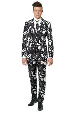Halloween Black Icons Ghouls & Ghosts Patterned Men's Suit