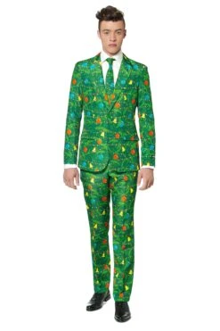 Christmas Green Tree Patterned Men's Suit