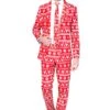 Christmas Red Nordic Patterned Men's Suit