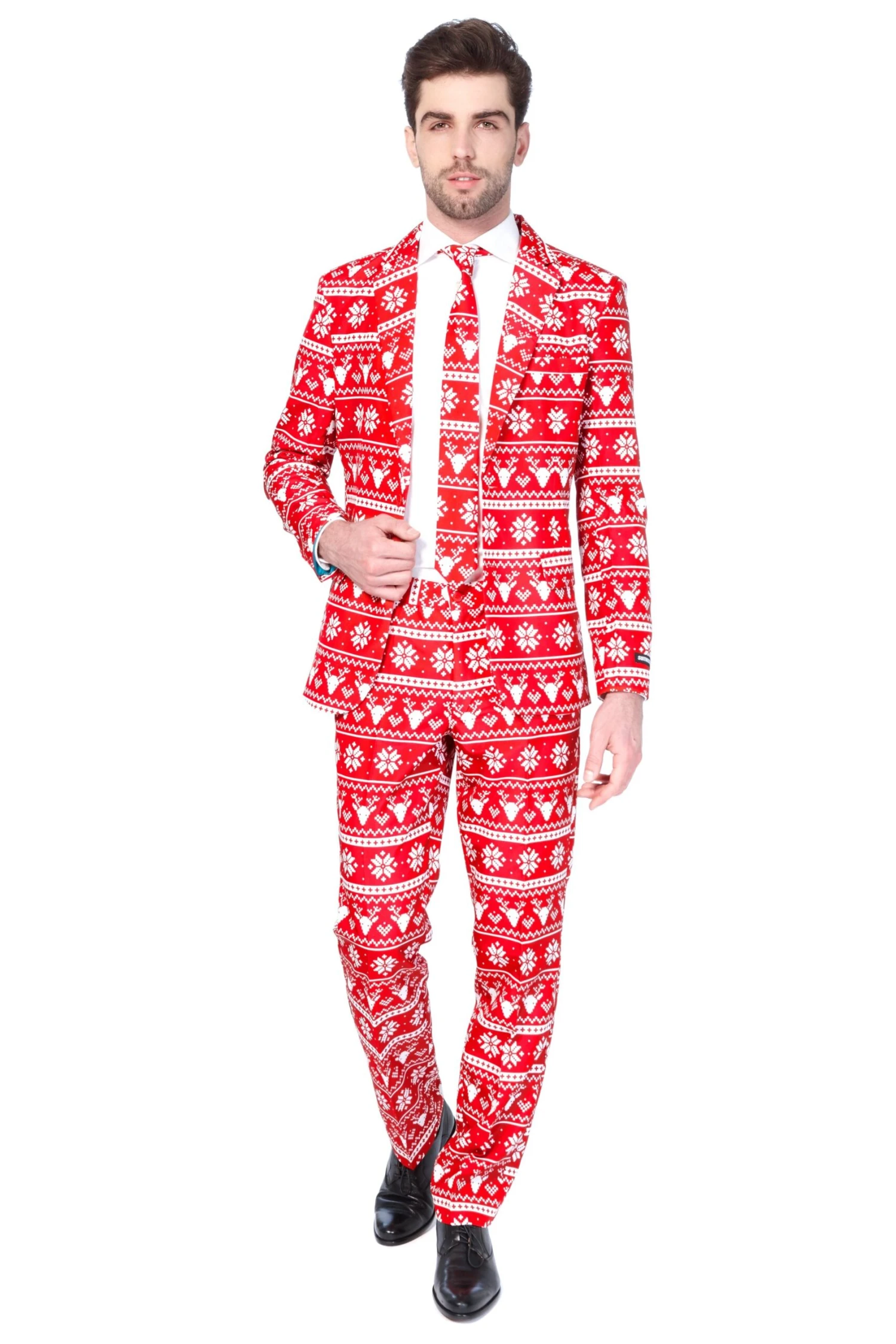 Christmas Red Nordic Patterned Men's Suit 1 Christmas Red Nordic Patterned Men's Suit
