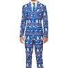 Christmas Blue Nordic Patterned Men's Suit