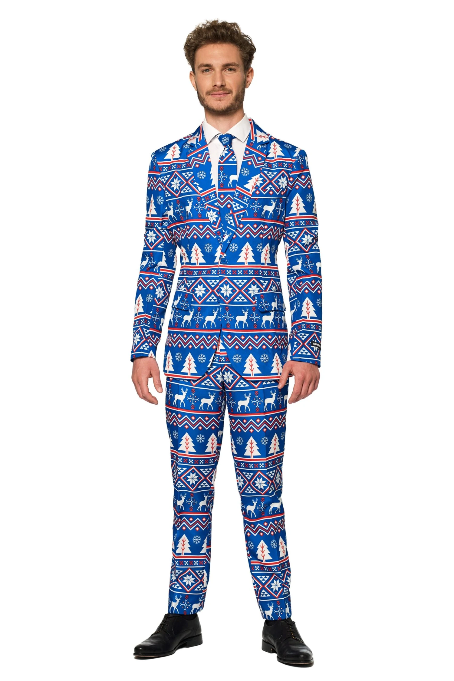 Christmas Blue Nordic Patterned Men's Suit 1 Christmas Blue Nordic Patterned Men's Suit