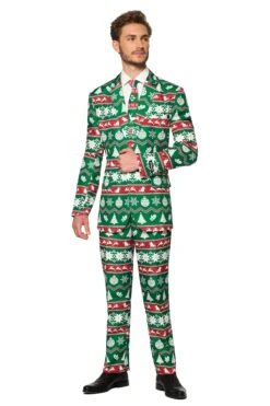 Christmas Green Nordic Patterned Men's Suit