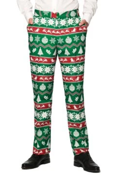 Christmas Green Nordic Patterned Men's Suit -Family Halloween Store Sales Store OBAS 0067 ChristmasGreenNordic studio c