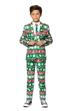 Christmas Green Nordic Boy's Patterned Suit