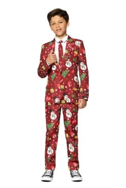 Christmas Red Decorations Light Up Patterned Boy's Suit