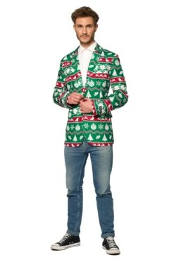 Christmas Green Nordic Jacket Patterned Men's Jacket