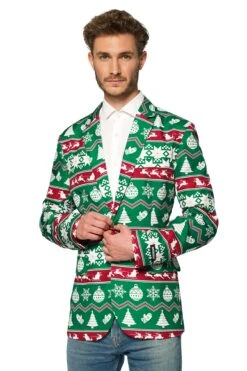 Christmas Green Nordic Jacket Patterned Men's Jacket -Family Halloween Store Sales Store OBJM 0067 Christmas Green Nordic studio c