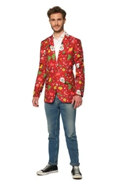 Christmas Red Decorations - Light Up Men's Patterned Jacket