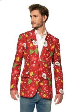 Christmas Red Decorations - Light Up Men's Patterned Jacket -Family Halloween Store Sales Store OBJM 0068 Christmas Red Icons LU studio e close