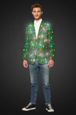 Christmas Green Tree - Light Up Patterned Men's Jacket 7 Christmas Green Tree - Light Up Patterned Men's Jacket -Family Halloween Store Sales Store OBJM 0069 Christmas Green Tree LU studio e light up