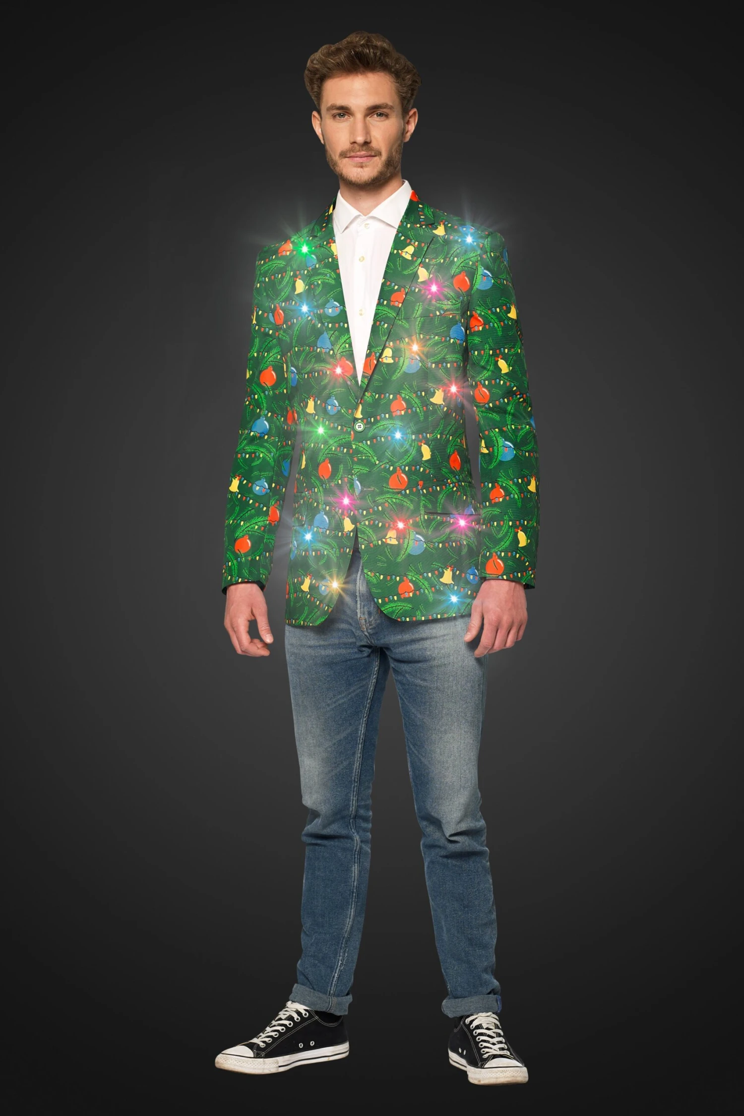 Christmas Green Tree - Light Up Patterned Men's Jacket 4 Christmas Green Tree - Light Up Patterned Men's Jacket - Image 4