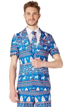 Summer Shorts Christmas Blue Nordic Patterned Men's Suit -Family Halloween Store Sales Store OBSU 1000 studio rgb 03