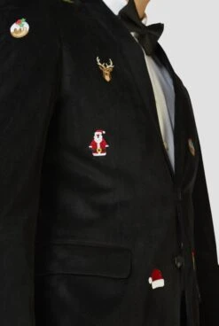Christmas Men’s Blazer In Black With Xmas Icons -Family Halloween Store Sales Store ODJM 0019 D