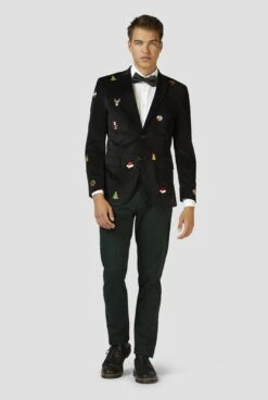 Christmas Men’s Blazer In Black With Xmas Icons