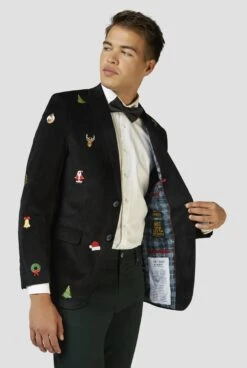 Christmas Men’s Blazer In Black With Xmas Icons -Family Halloween Store Sales Store ODJM 0019 F5