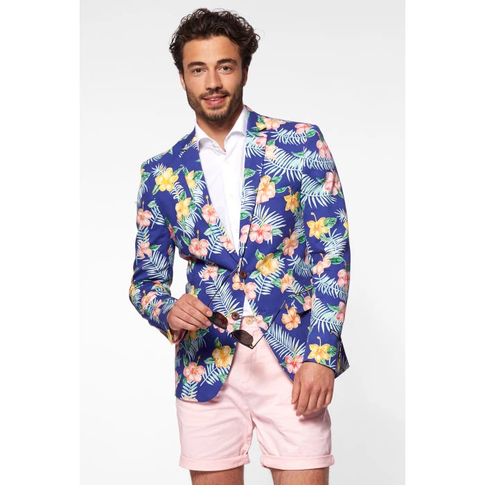 Tropical Flowers - Blue Hawaiian Mens Blazer 1 Tropical Flowers - Blue Hawaiian Mens Blazer