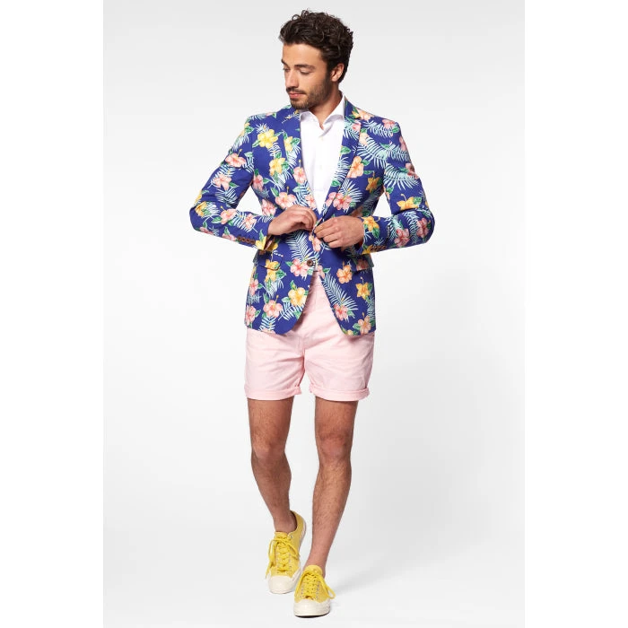 Tropical Flowers - Blue Hawaiian Mens Blazer 2 Tropical Flowers - Blue Hawaiian Mens Blazer - Image 2