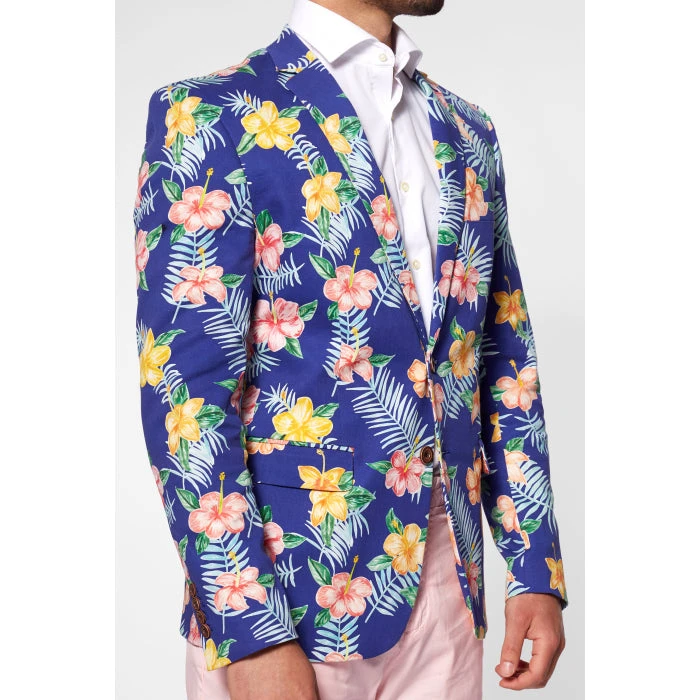 Tropical Flowers - Blue Hawaiian Mens Blazer 6 Tropical Flowers - Blue Hawaiian Mens Blazer - Image 6